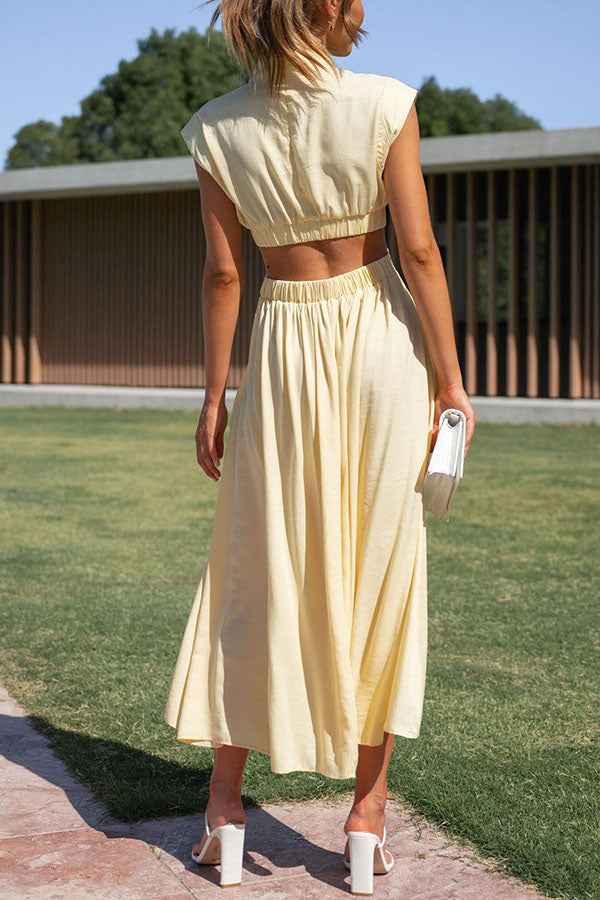 Midi Dress with Waist Cut Out and Practical Side Pockets