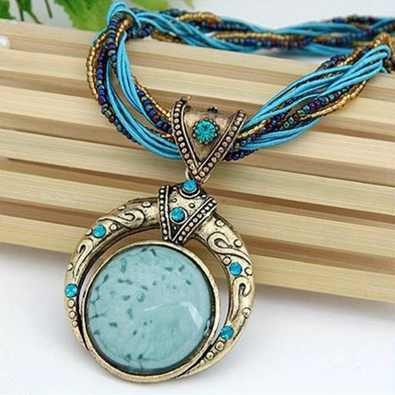 Marble-Look Stone Pendant Bohemian Necklace
