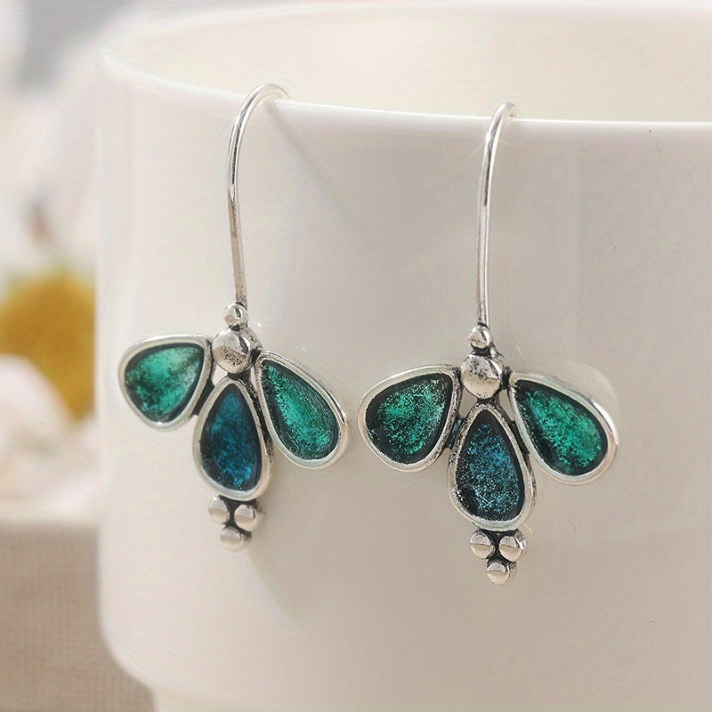 Teal Glass Floral Drop Earrings
