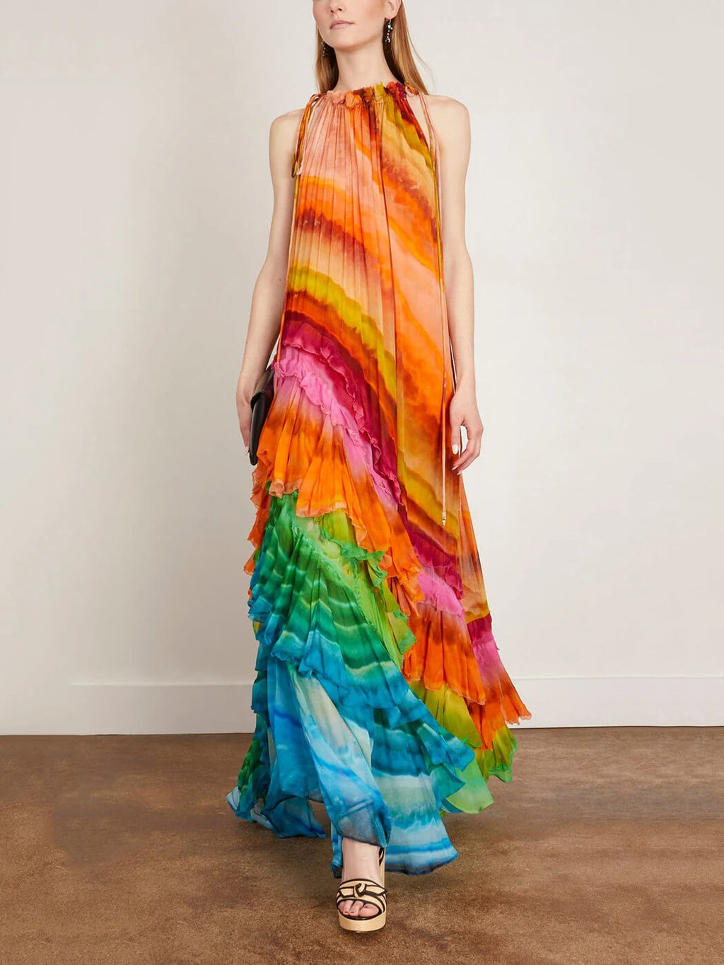 Halter Neck Ruffled Layered Skirt Maxi Dress