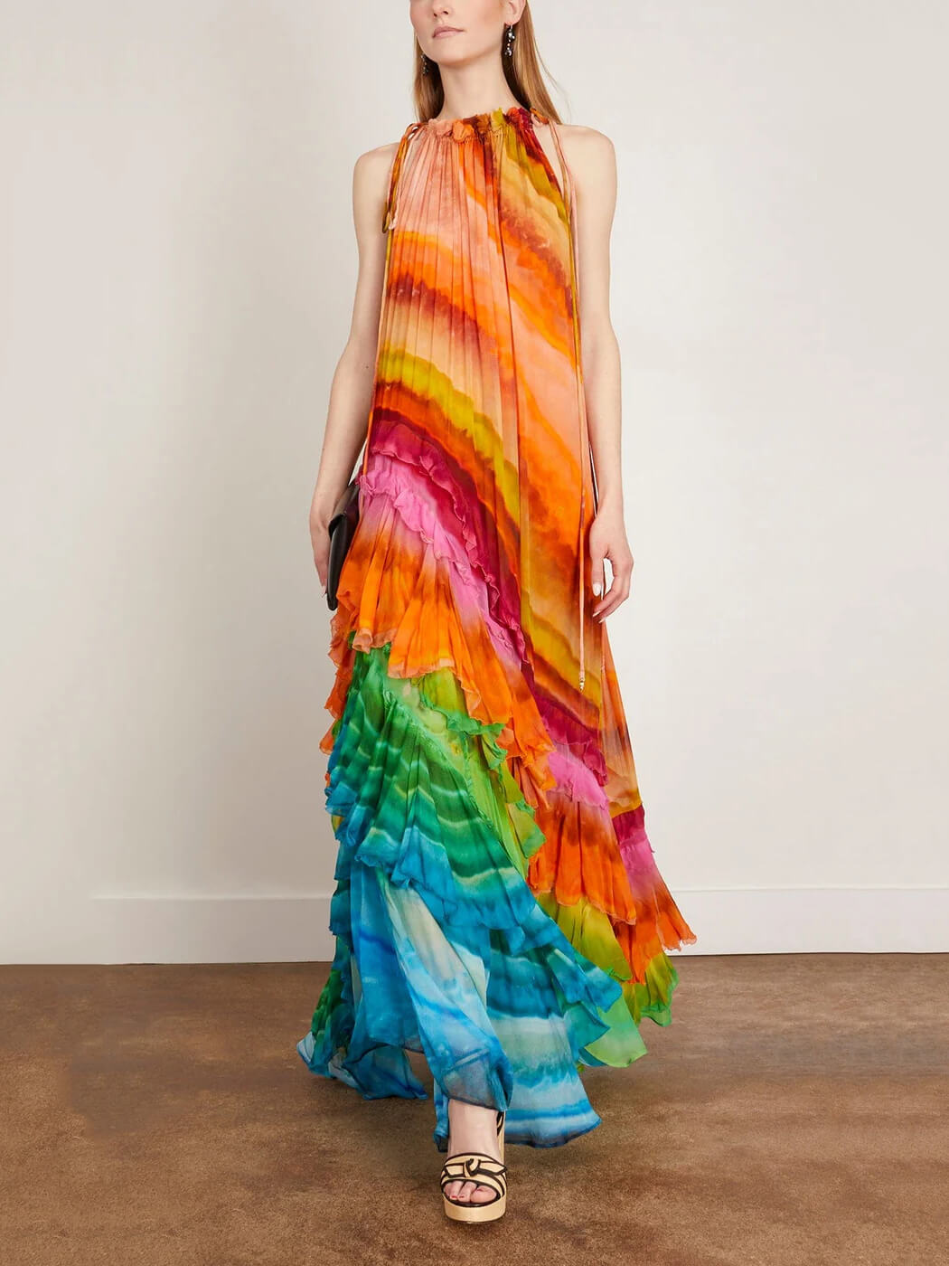 Halter Neck Ruffled Layered Skirt Maxi Dress