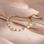 Pearl and Gold-Tone Chain Bracelet with Charm