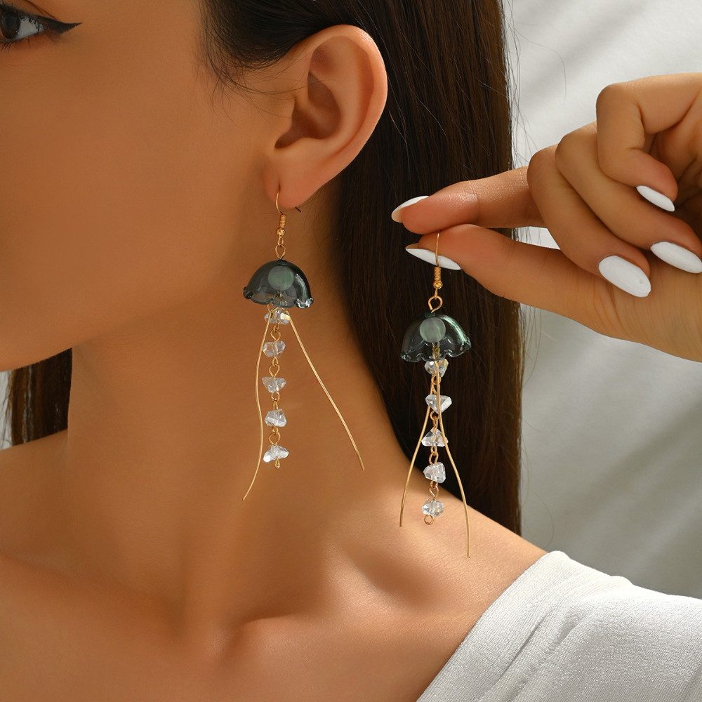 Gold-Plated Glass Jellyfish Dangle Earrings