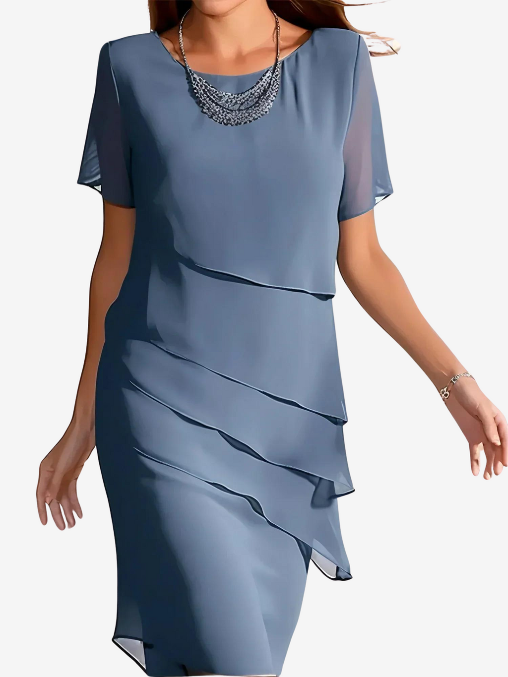 Layered Dress with a Softly Draped Waist-Skimming Shape