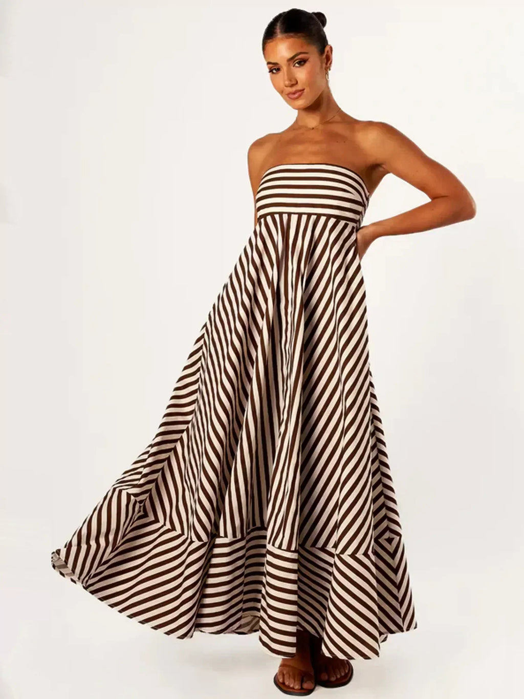 Vertical Stripe Strapless Loose-Fit Maxi Dress