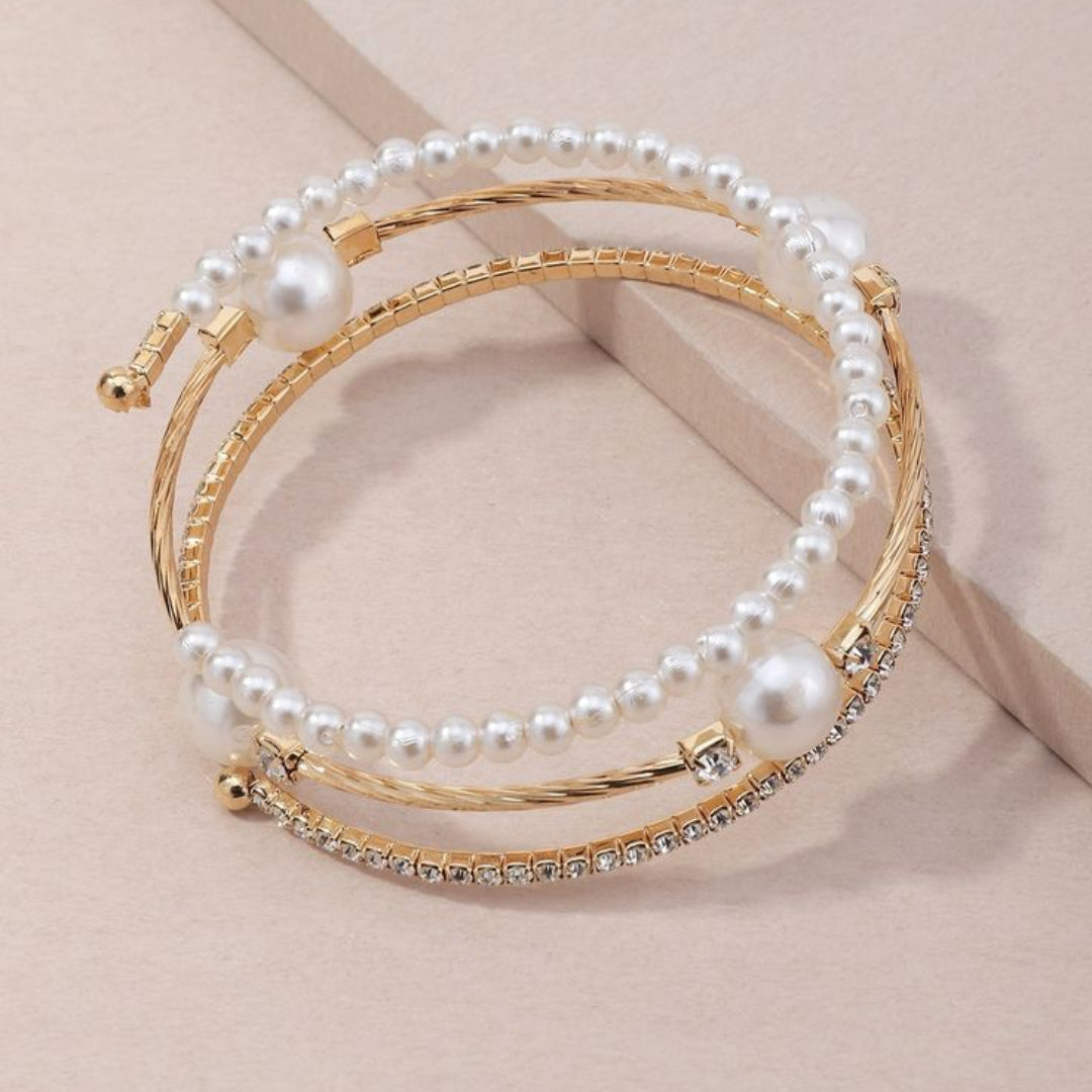 Pearl and Gold-Tone Stack Bracelet Set