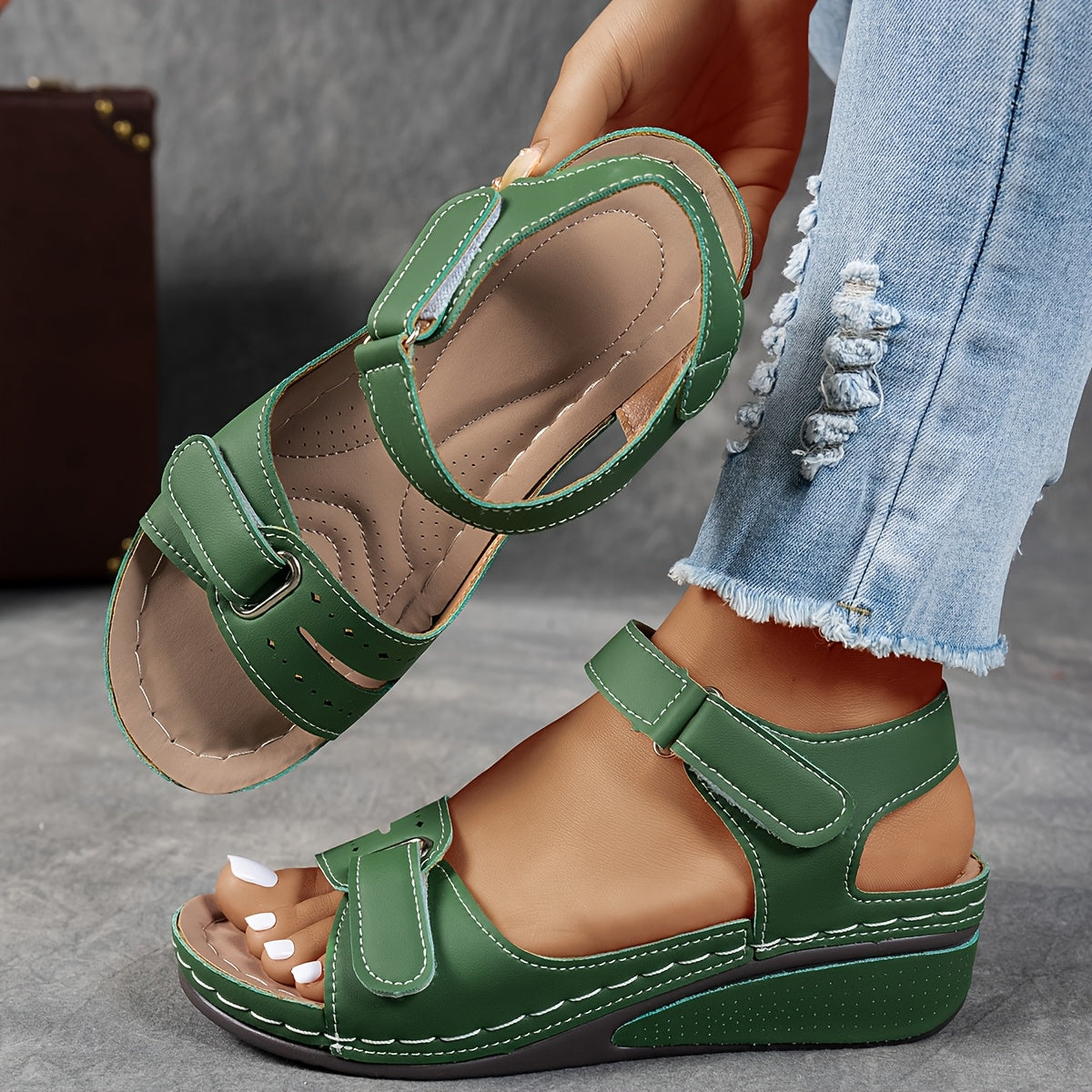 Women's Adjustable Wedge Sandals with Open Toe