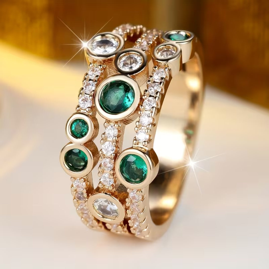 Emerald-Look Bezel Multi-Stone Band Ring