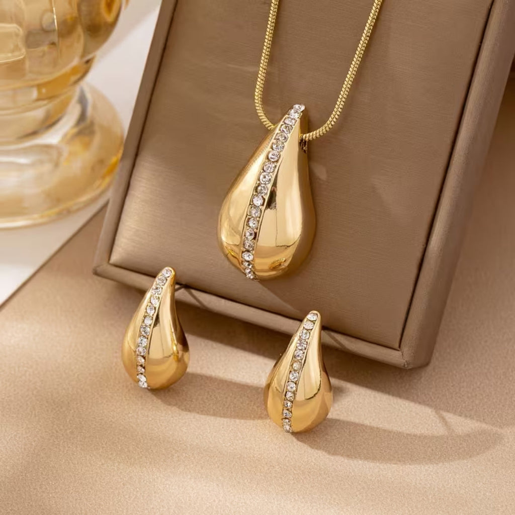 Gold-Tone Pavé Teardrop Jewellery Set