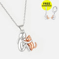 Cat Hug Pendant Necklace and Earrings Set
