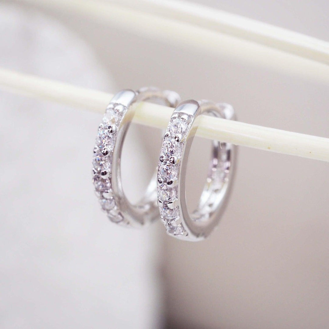 Silver-Tone Double Pavé Huggie Earrings