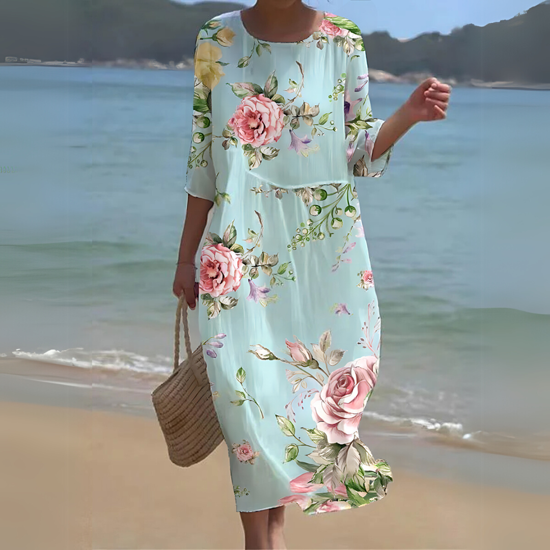 Round Neck Long Sleeve Kaftan Maxi Dress