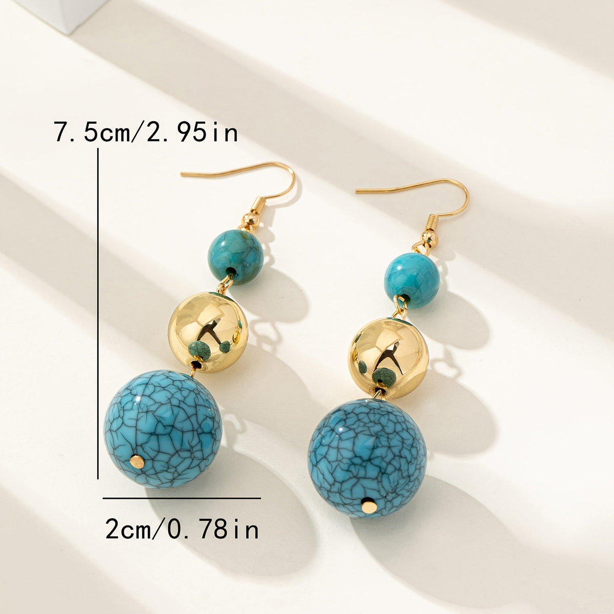 Vintage-Style Boho Turquoise Bead Earrings with Gold-Tone Accents