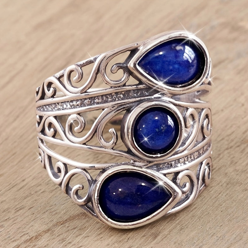 Vintage-Style Lapis Blue Zirconia Multi-Stone Wide Ring