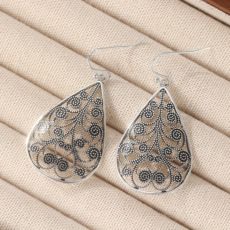 Retro Teardrop Ethnic Threaded Print Earrings