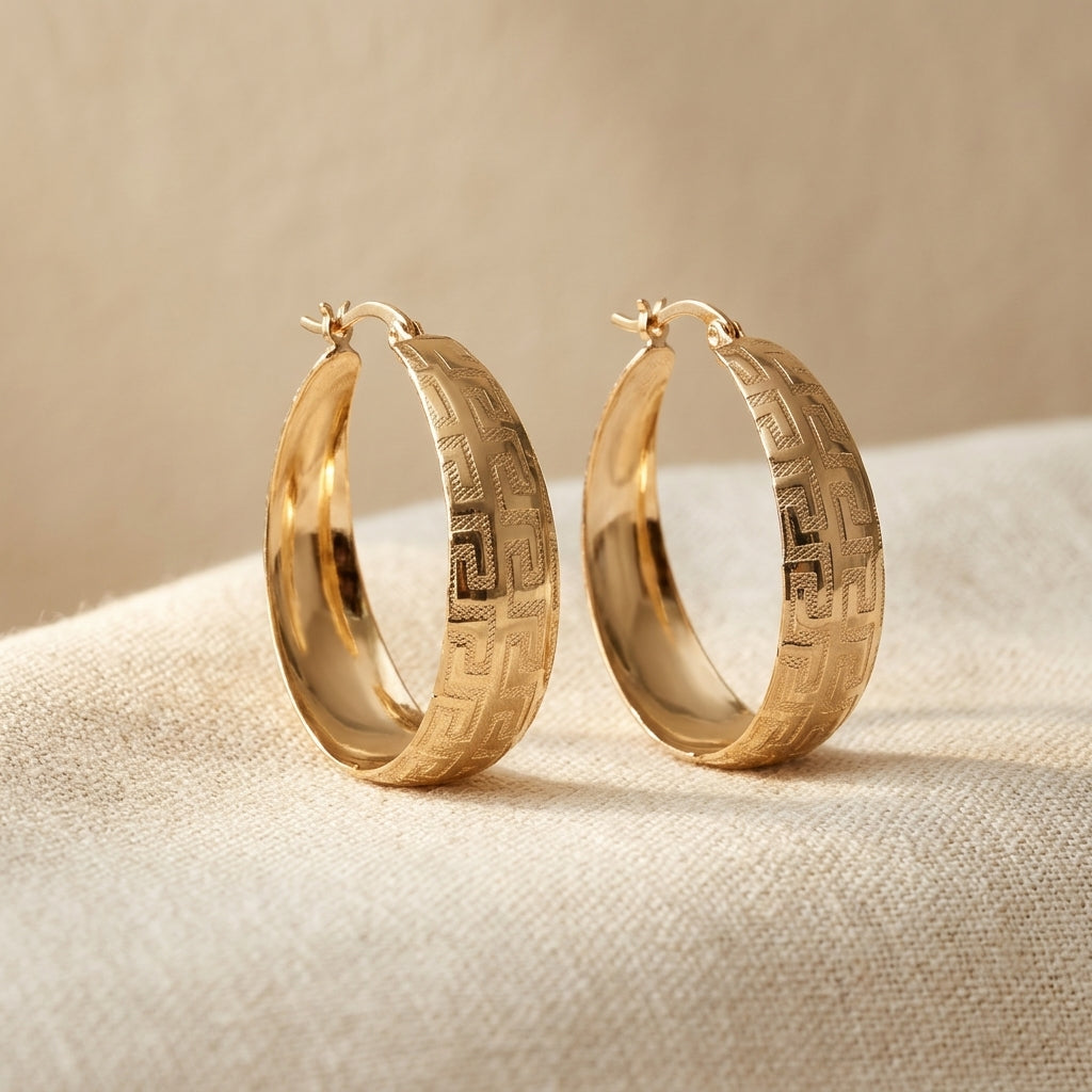 Vintage-Style Gold-Tone Ethnic Hoop Earrings