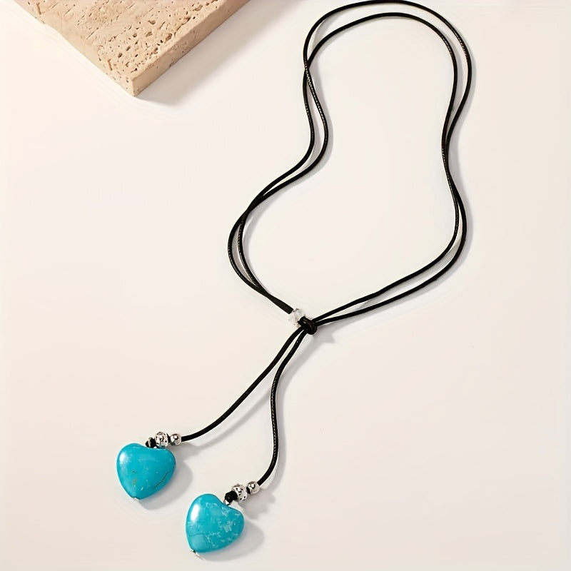 Vintage Bohemian Turquoise Heart Necklace and Earring Set
