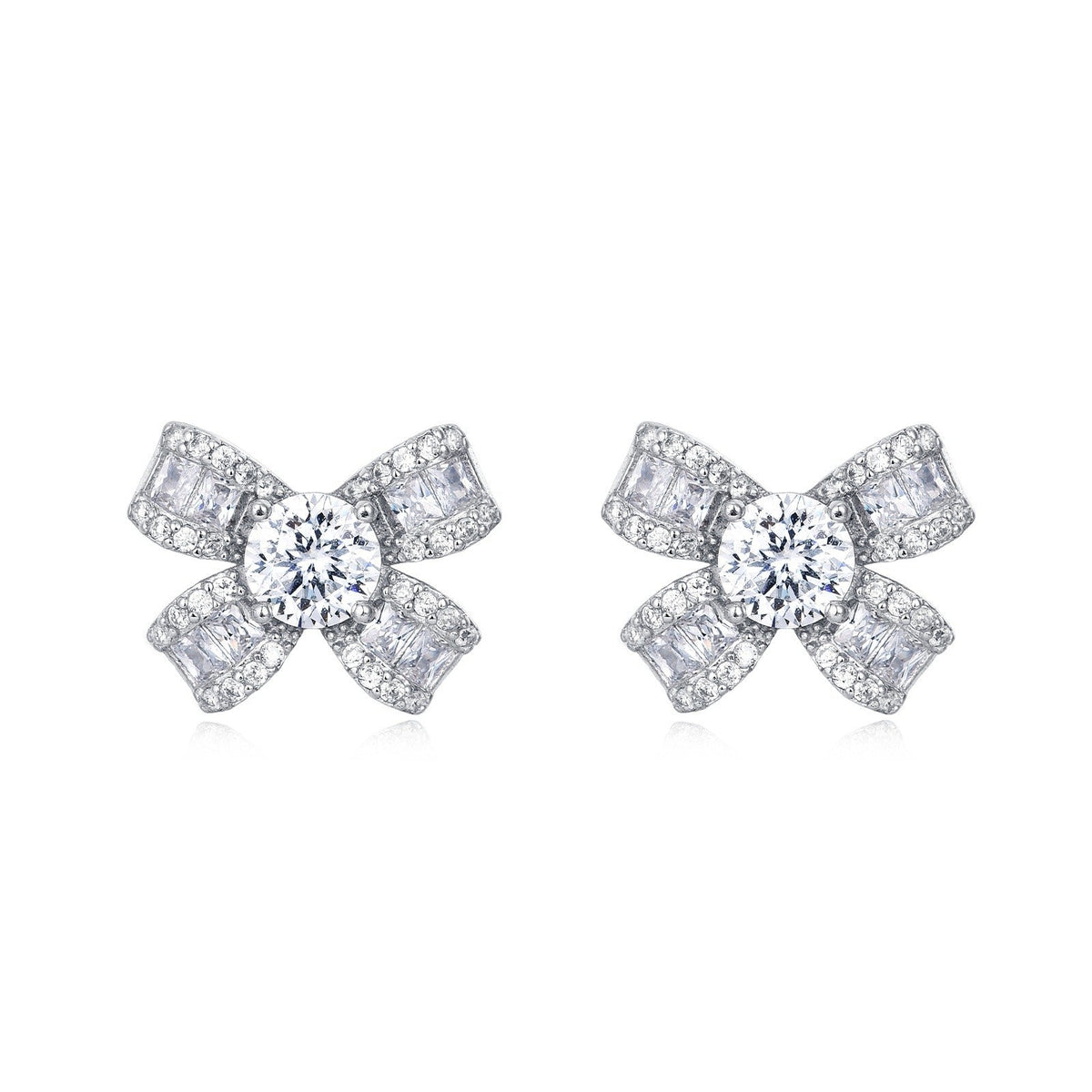 925 Sterling Silver Floral Moissanite Earrings with Round Centre Stone