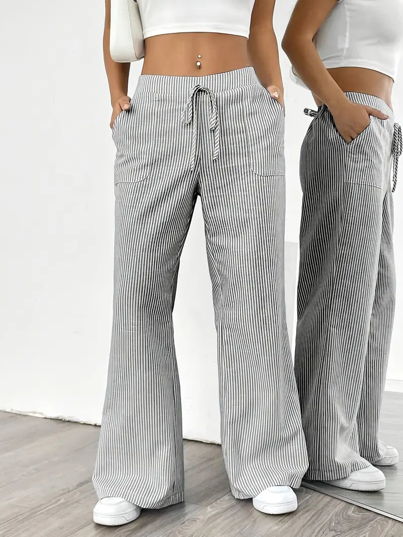 Striped Wide-Leg Trousers with Drawstring Waist
