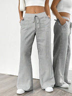 Striped Wide-Leg Trousers with Drawstring Waist