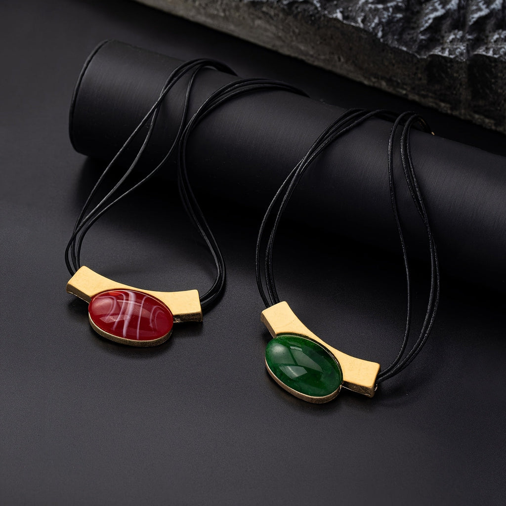 Bohemian Gemstone-Look Gold-Plated Necklace
