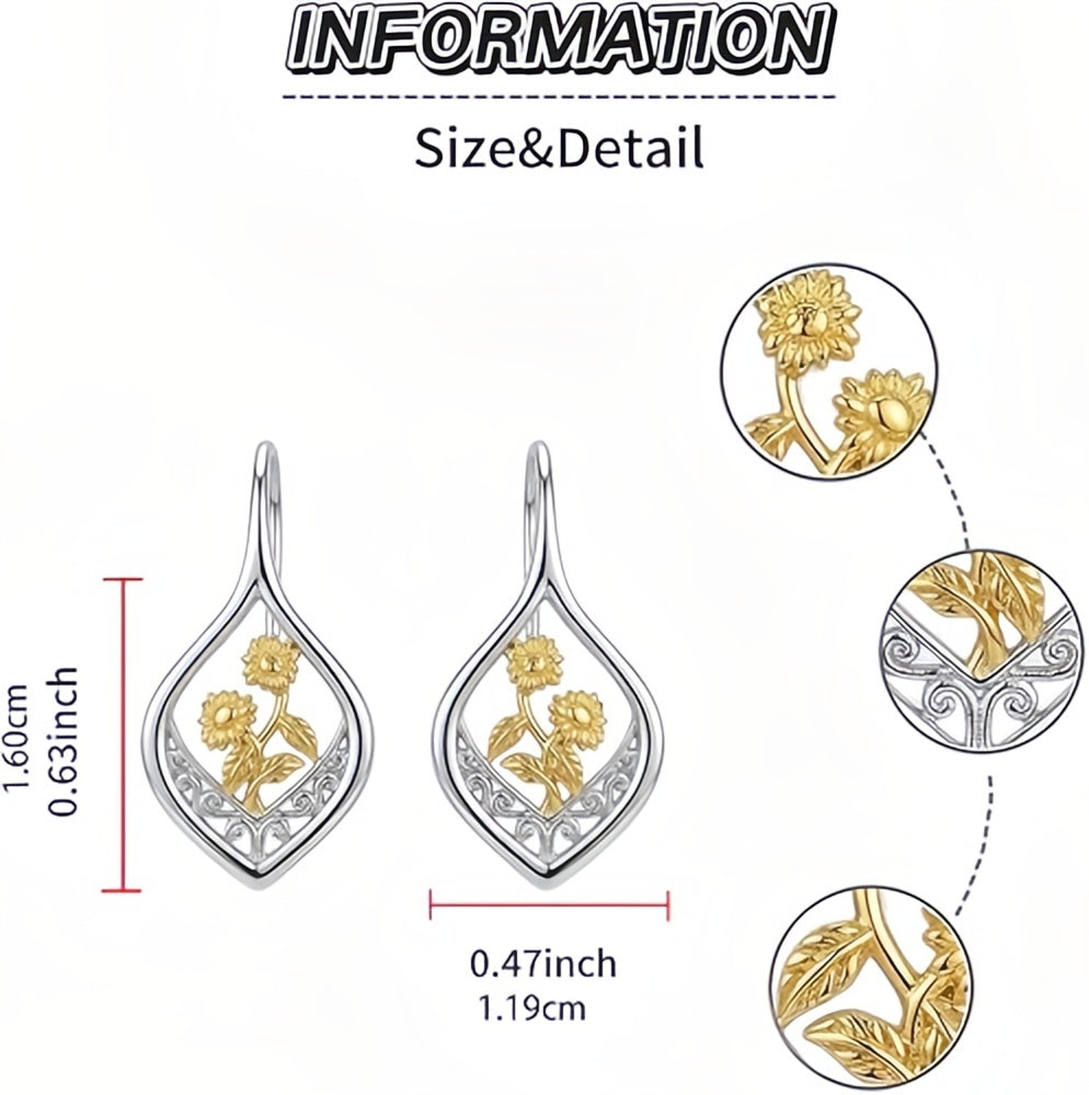Filigraan zonnebloemoorbellen met leverback, 925 sterling zilver, 18K verguld