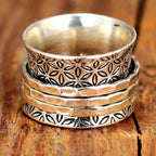 Vintage-Style Boho Floral Wide Silver-Plated Ring
