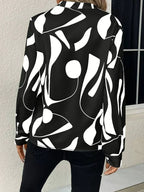Geometric Print V-Neck Blouse