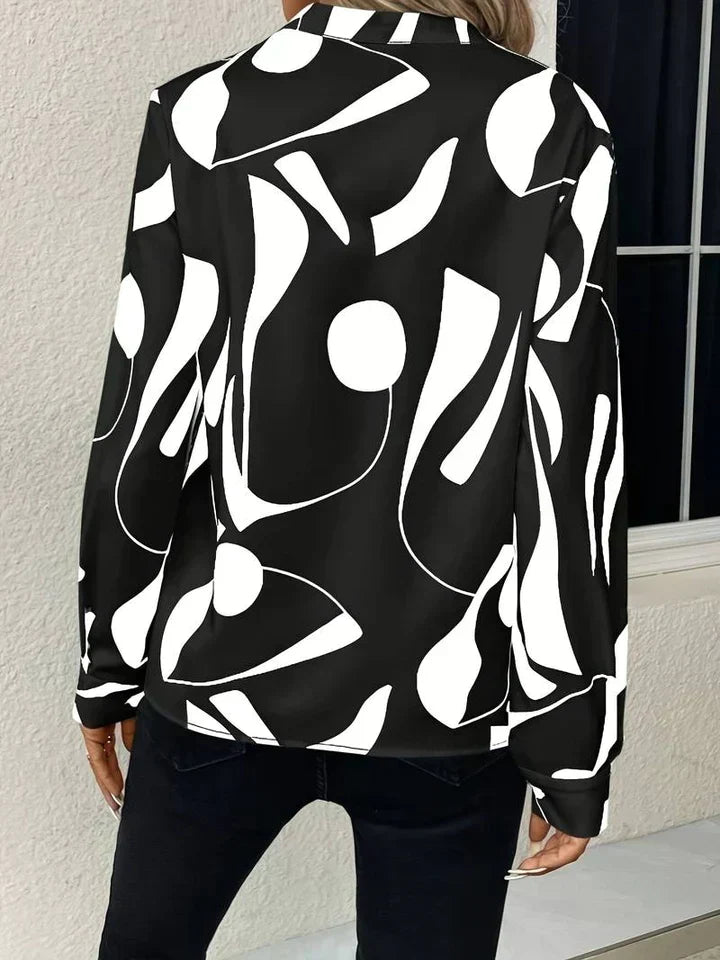 Geometric Print V-Neck Blouse
