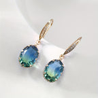 Vintage-Inspired Oval Green Crystal Drop Earrings