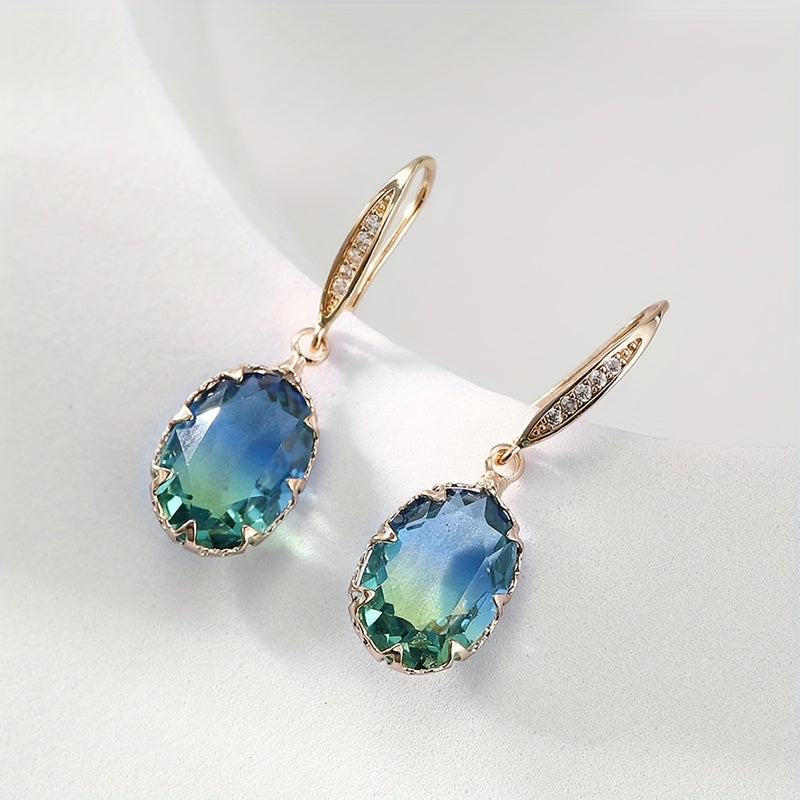Vintage-Inspired Oval Green Crystal Drop Earrings