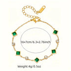 Gold-Tone Chain Bracelet with Green Stone Stations