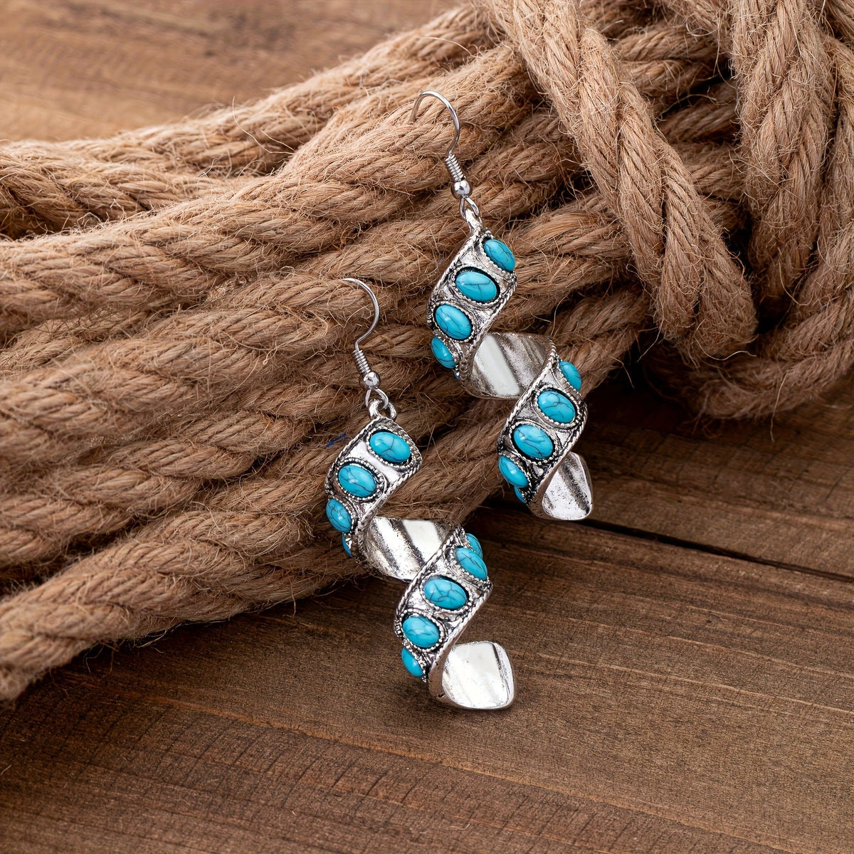 Bohemian Spiral Turquoise Inlay Pendant Earrings