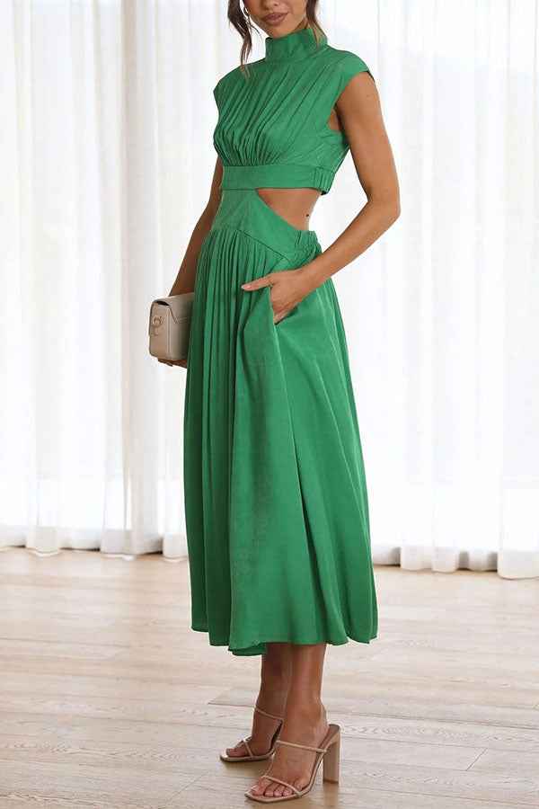 Midi-jurk met cut-out in de taille en praktische zijzakken