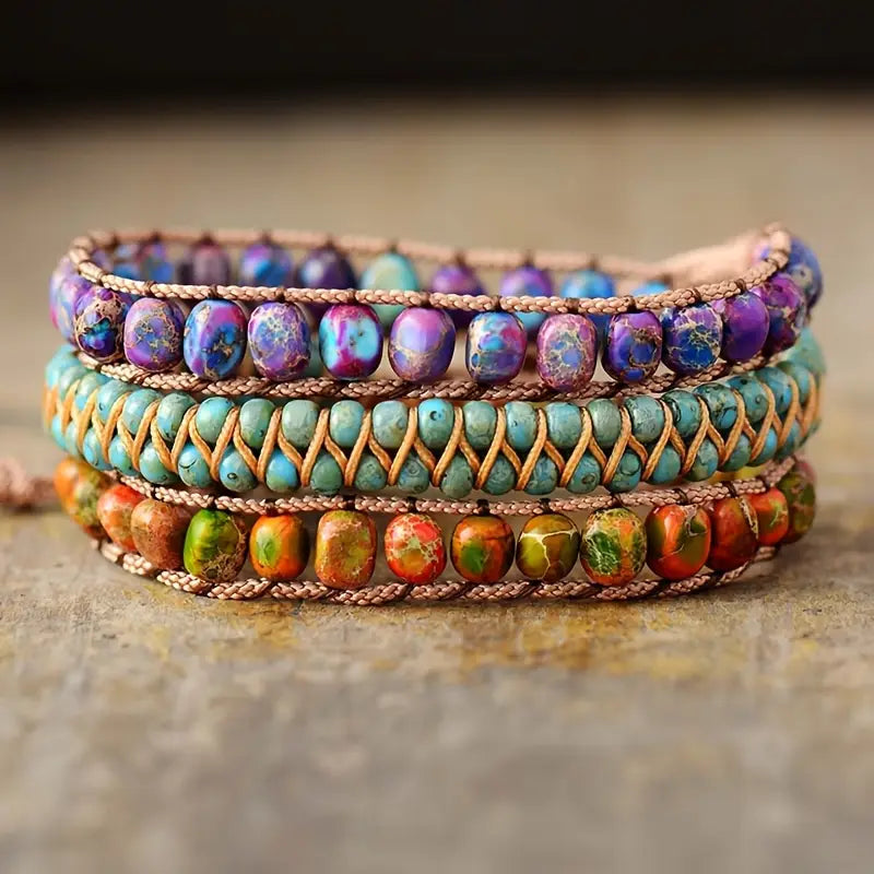 Rainbow Bead Wrap Bracelet with Gold-Tone Heart Charm