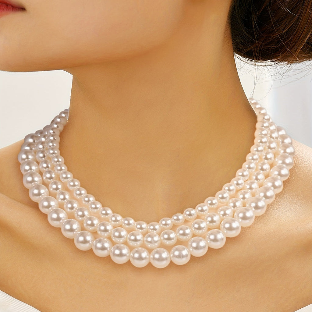 Vintage Layered Pearl Choker Necklace