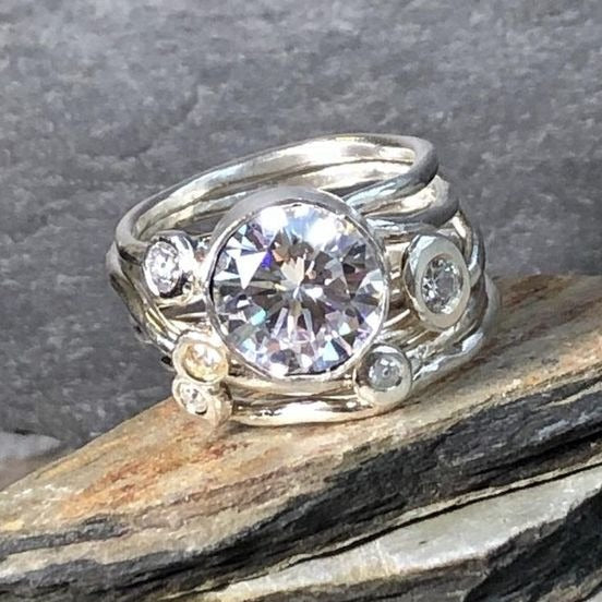 Vintage-Style Silver-Tone Layered Zirconia Ring