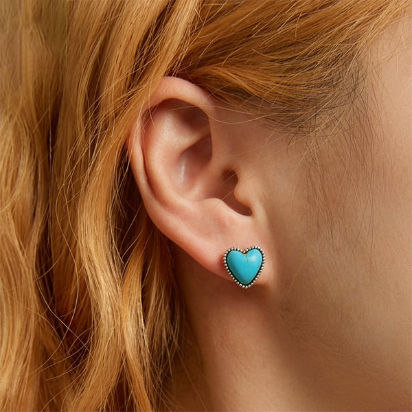 Boho Silver-Plated Turquoise Heart Earrings