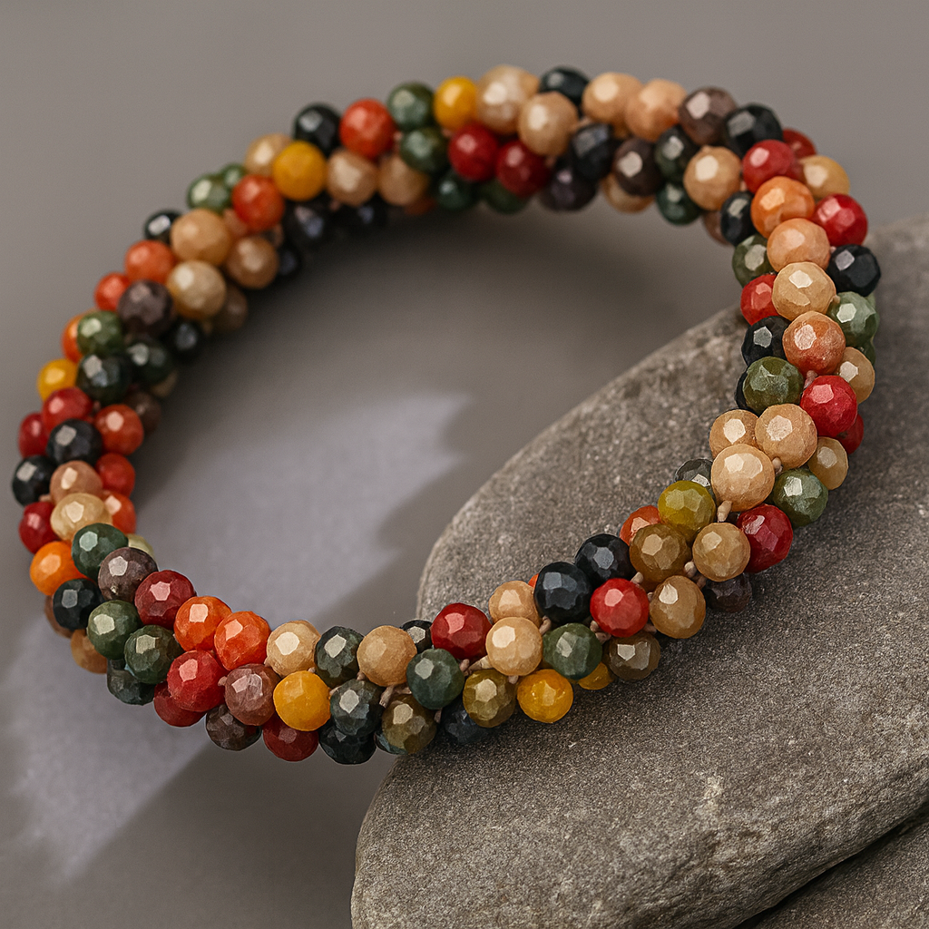 Armband met veelkleurige gefacetteerde kralen en spiraaldesign