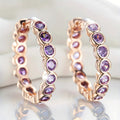 Ethnic-Style Purple Zirconia Crystal Hoop Earrings