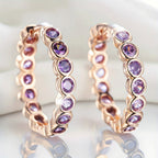Ethnic-Style Purple Zirconia Crystal Hoop Earrings