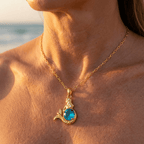 Gold-Tone Mermaid Necklace with Blue Crystal