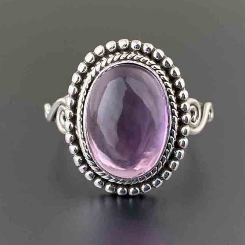 Vintage-Style Oval Purple Zirconia Filigree Cocktail Ring