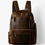 Retro-Style Brown Leather Backpack with Padded Laptop Sleeve