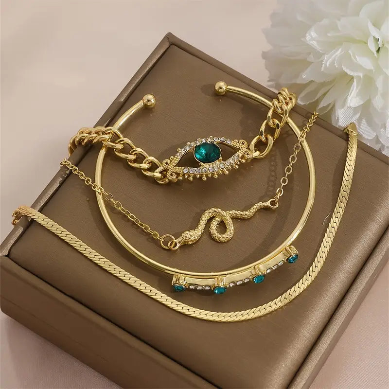 Gold-Tone Bracelet Set with Snake and Eye Motifs