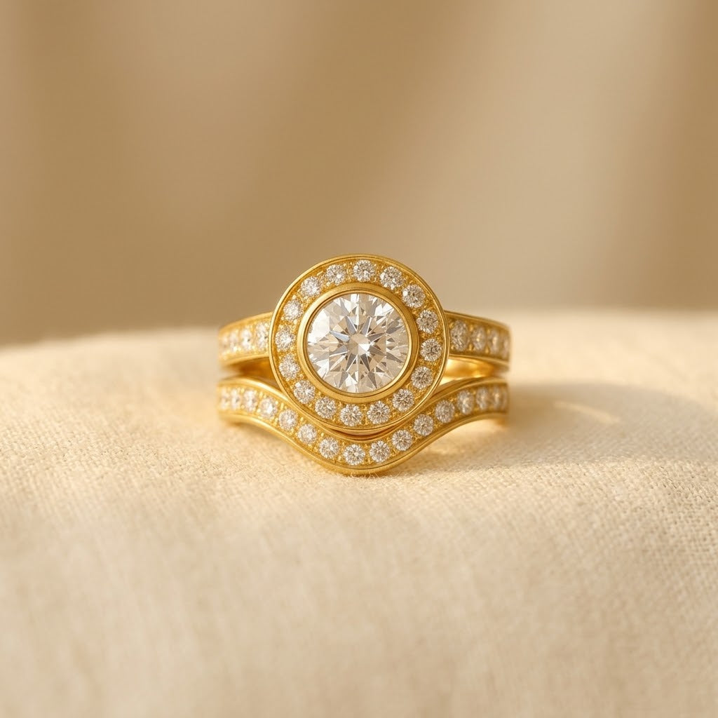 Gold-Tone Halo Ring Set with Round Zirconia
