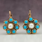 Vintage Turquoise and Pearl Flower Earrings