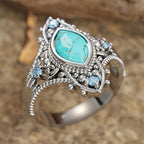 Bohemian Retro Blue Crystal Inlaid Turquoise Ring