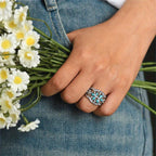 Vintage-Style Boho Turquoise Flowers and Vines Ring