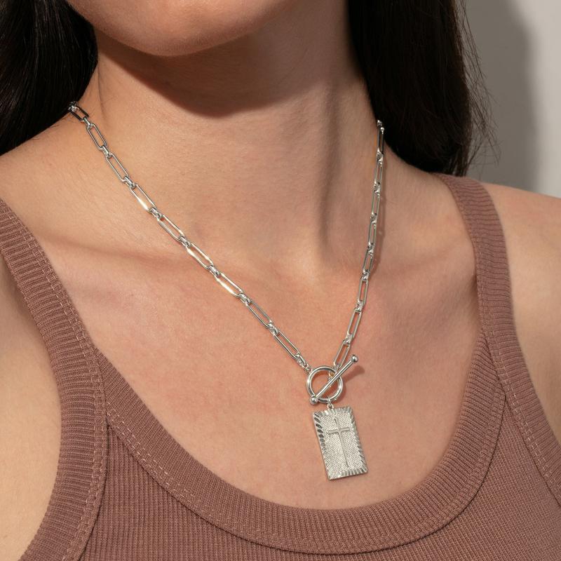 Gold-Tone Paperclip Chain Tag Pendant Necklace